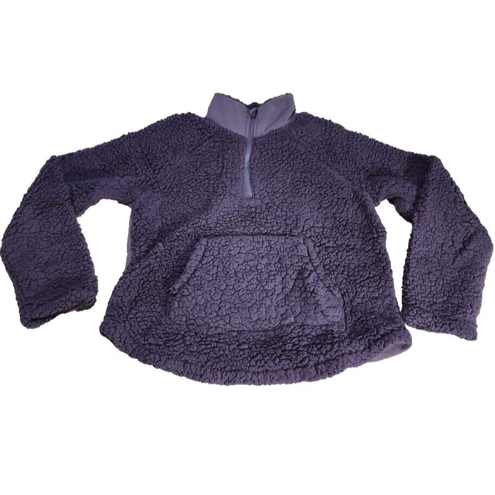 Z by Zella Women's Fleece Pullover Size M Purple Raglan Sleeves Kangaroo Pocket